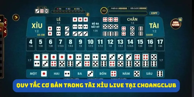 Quy tắc cơ bản trong Tài Xỉu Live tại Choangclub